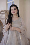 Pearl Grey Designer Sharara Suit Set with Dupatta