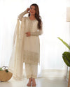 White Designer Embroidery Pure Organza Anarkali Gown