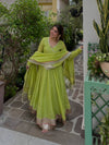 Lime Green Flared Anarkali Suit Set with Dupatta