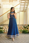 Royal Blue Embroidered Anarkali Suit Set with Dupatta