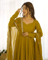 Divine Mustured Colored Heavy Roman Silk Chanderi Anarkali Gown