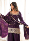 Women's Purple Embroidered Punjabi Suit Set with Dupatta