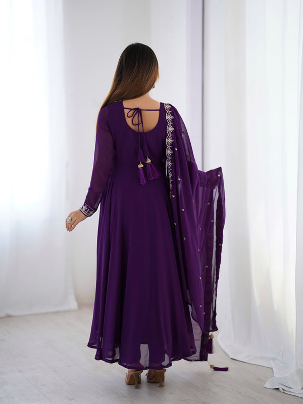 Suri Purple Embroidery Pure Georgette Anarkali Gown