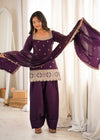Women's Purple Embroidered Punjabi Suit Set with Dupatta