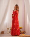 Bandhej Red Soft Chiffon Forest Designer Anarkali Gown
