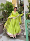 Lime Green Flared Anarkali Suit Set with Dupatta