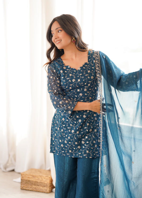 Designer Teal Ethnic Suit Set with Intricate Embroidery