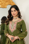 Zehra Green Embroidered Kurta Palazzo Dupatta Suit Set
