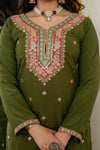 Zehra Green Embroidered Kurta Palazzo Dupatta Suit Set
