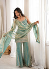 Aafreen Pink and Green Embroidered Kurta Sharara Set with Dupatta