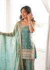 Aafreen Pink and Green Embroidered Kurta Sharara Set with Dupatta