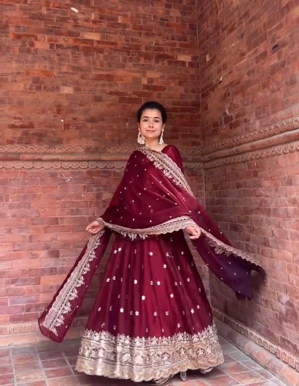 Zareena Maroon Anarkali Suit Set