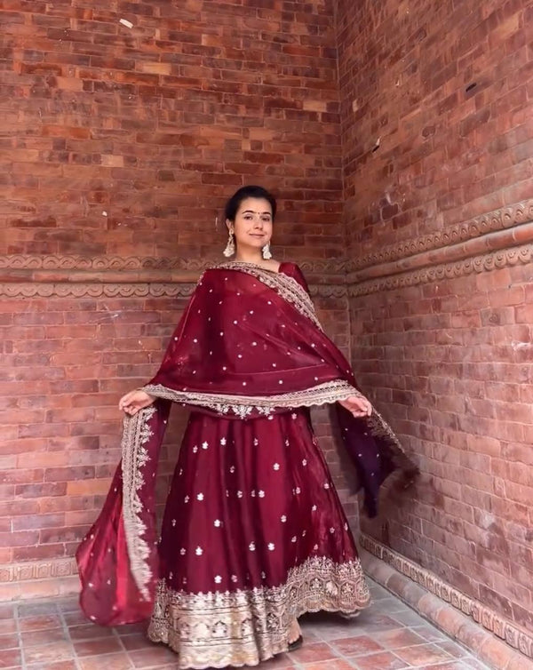Zareena Maroon Anarkali Suit Set