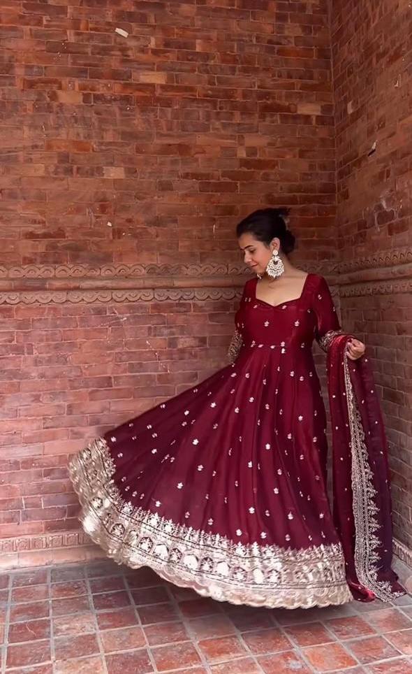 Zareena Maroon Anarkali Suit Set