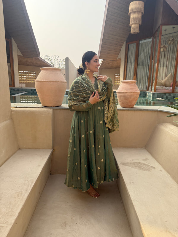 Niva Elegant Olive Green Designer Anarkali Suit Set