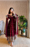 Diya Maroon Embroidered Anarkali Suit Set with Dupatta