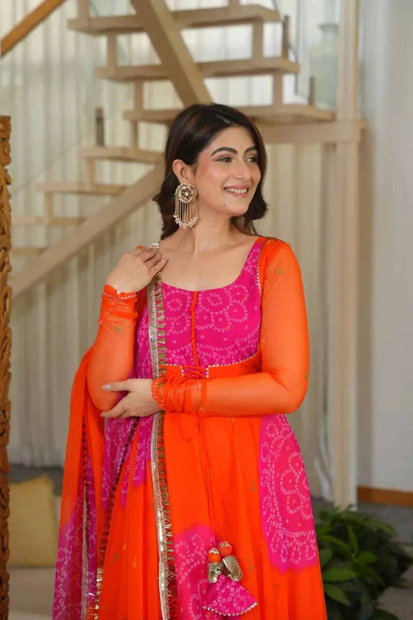 Graceful Purple And OrangeFlared Ethnic Suit Set