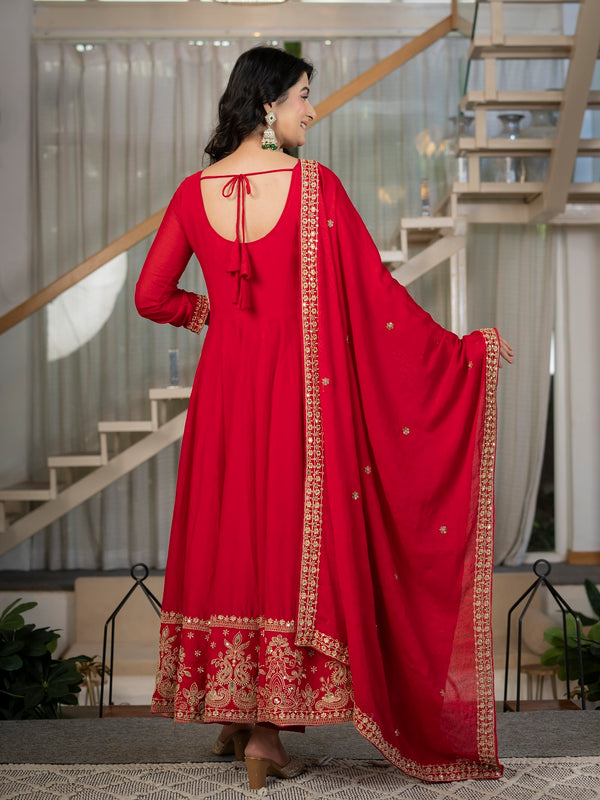 Royal Red Embroidered Anarkali Suit Set with Dupatta