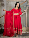 Royal Red Embroidered Anarkali Suit Set with Dupatta