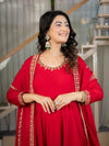Royal Red Embroidered Anarkali Suit Set with Dupatta