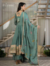 Designer Teal Anarkali Suit Set with Rich Border & Neck Embroidery