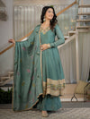 Designer Teal Anarkali Suit Set with Rich Border & Neck Embroidery