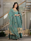 Designer Teal Anarkali Suit Set with Rich Border & Neck Embroidery