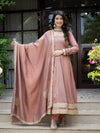 Jiya Premium Blush Brown Anarkali Gown with Golden Border Dupatta