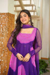 Graceful Purple And OrangeFlared Ethnic Suit Set