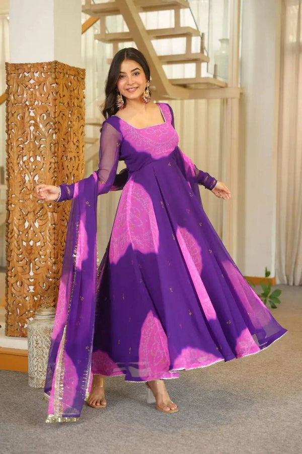 Graceful Purple And OrangeFlared Ethnic Suit Set