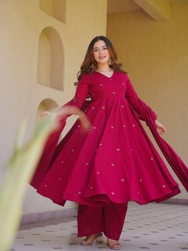 Meher Red And Pink Designer Anarkali Kurta Palazzo Suit Set
