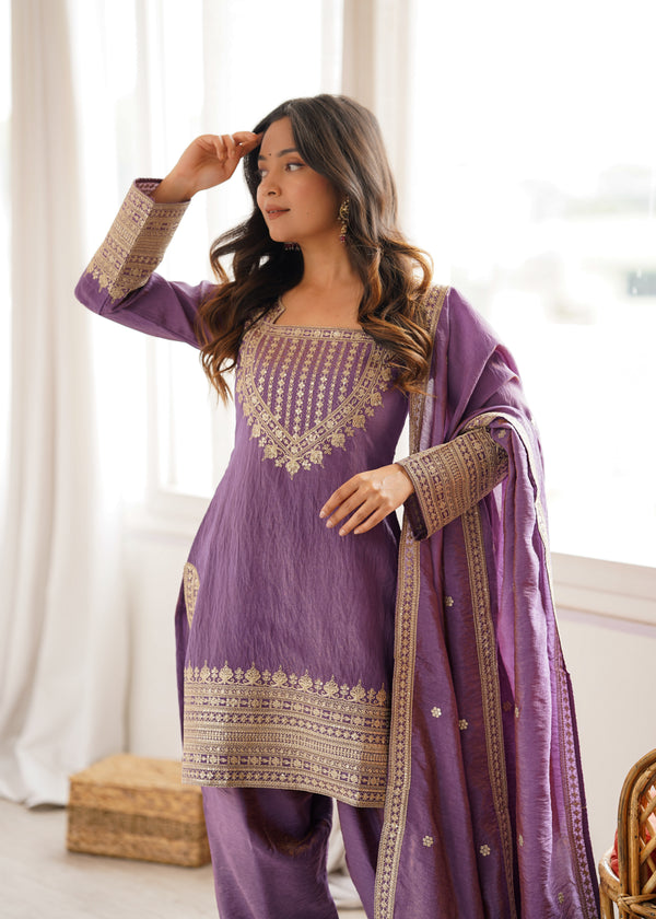 Traditional Sage Embroidered Punjabi Suit Set