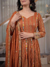 Rust Brown Designer Anarkali Suit with Mirror Work & Dupatta