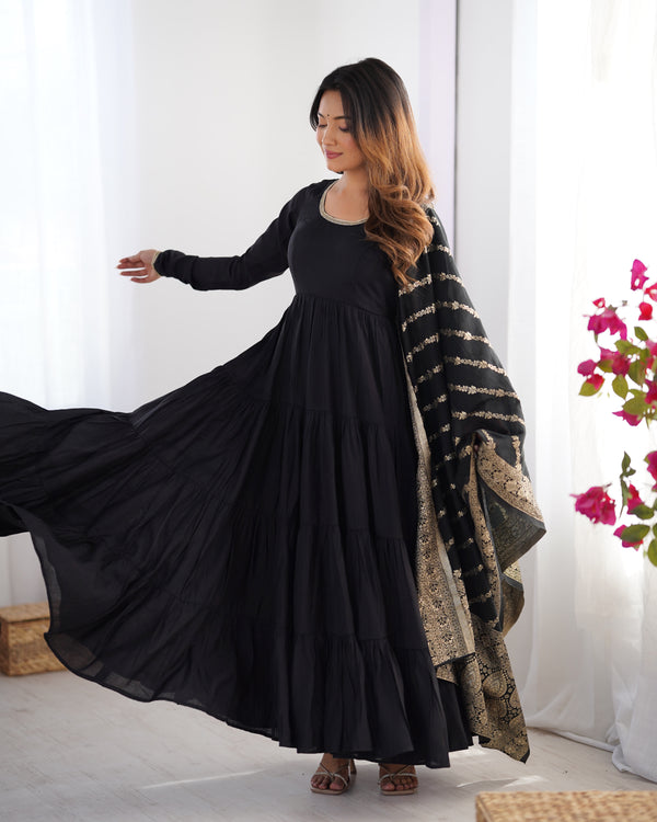 Burgundy Black Pure Soft Roman Silk Kalamkari Anarkali Gown