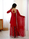 Red Fancy Faux Georgette Embroidered Suit Set