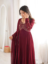 Wine Red Embroidered Anarkali Suit Set with Dupatta