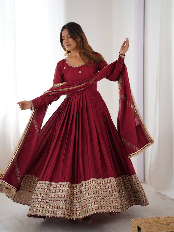 Neha Maroon Premium Anarkali Suit Set