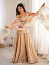 Elegant Beige Floral Embroidered Sharara Suit Set with Dupatta