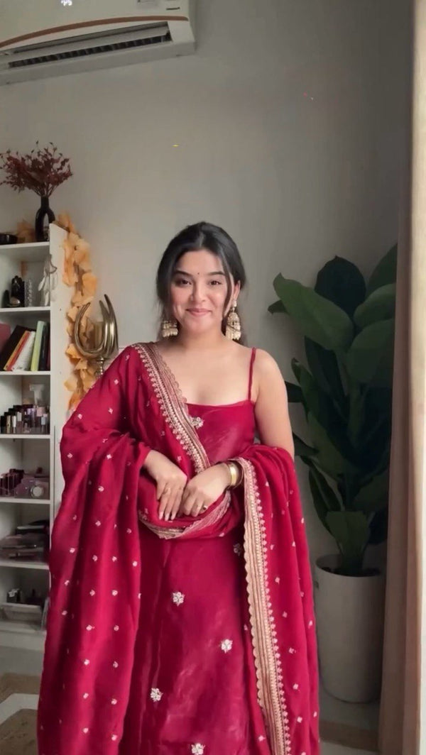 Red Premium Anarkali Suit Set