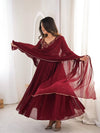 Wine Red Embroidered Anarkali Suit Set with Dupatta