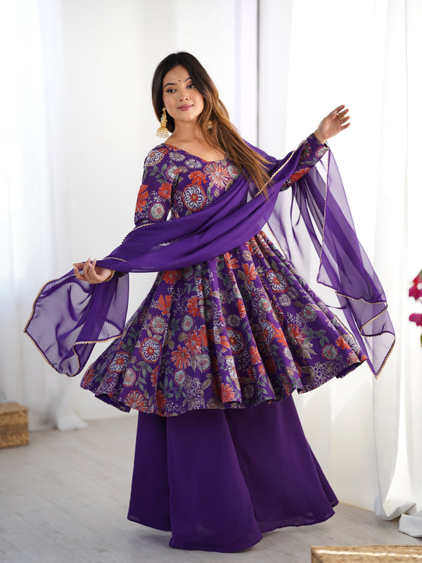 Nilam Purple Kediya Style Designer Plazzo Pair