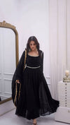 Black Stylish Faux Georgette Embroidered Suit Set
