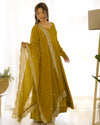 Divine Mustured Colored Heavy Roman Silk Chanderi Anarkali Gown