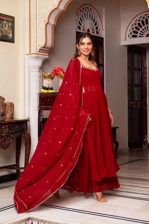 Juli Red Premium Anarkali Suit Set
