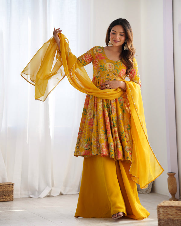 Nilam Yellow Kediya Style Designer Plazzo Pair