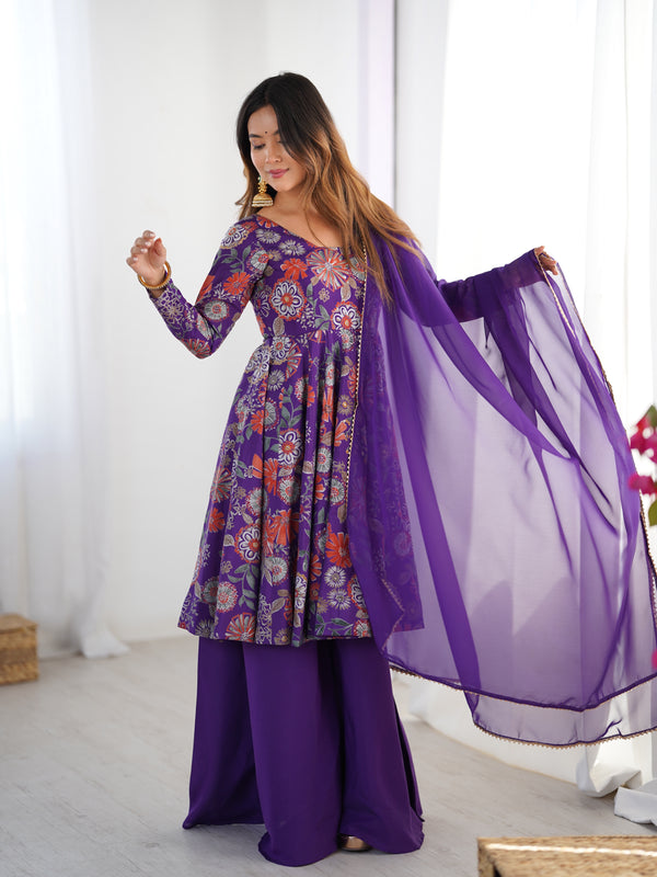 Nilam Purple Kediya Style Designer Plazzo Pair