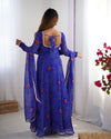 Bandhej Blue Soft Chiffon Forest Designer Anarkali Gown