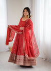 Trending Red Pure Crunchy Silk Anarkali Gown
