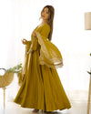 Divine Mustured Colored Heavy Roman Silk Chanderi Anarkali Gown