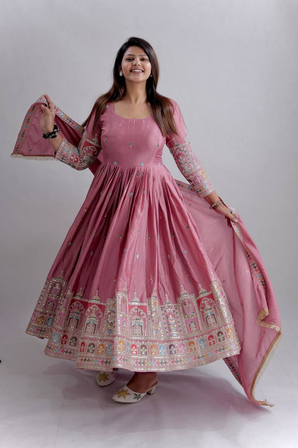 Fawna Pink Anarkali Suit Set with Dupatta
